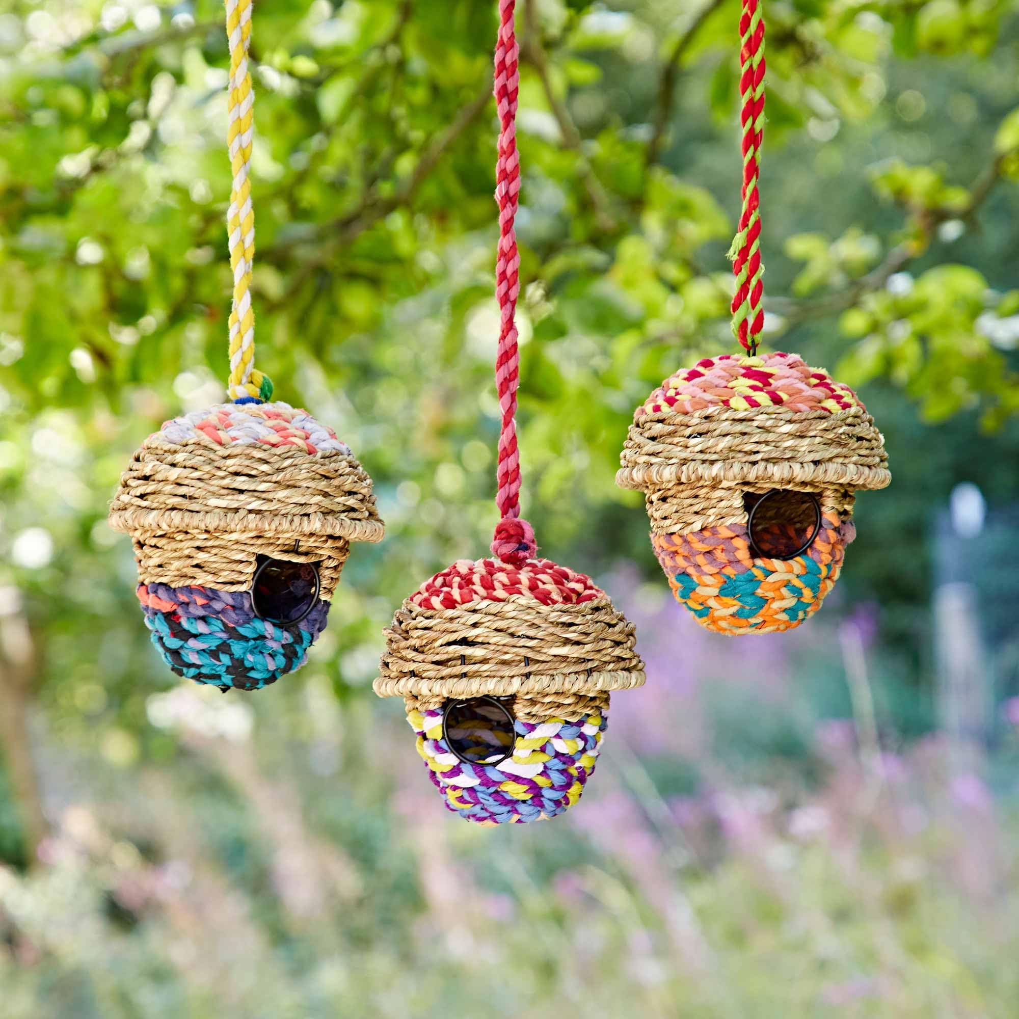 Acorn Recycled Cotton Birdhouse - Handmade Bird Nester/Nest Box - Fair Trade Artisan - Recycled Metal, Cotton and Jute