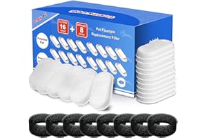 Official Tomxcute Cat Water Fountain Replacement Filters - 16 Pack Cat Fountain Filter for 3.2L/108oz & 4L/135oz Pet Water Fountain, Three-Layer Filtration Replacement Filters(16+8 Pack), 8 Month Set