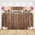 Sensfun 7x5ft Rustic Floral Wood Backdrop for Baby Shower Bridal Wedding Studio Photography Pictures Retro Wooden Floor Flower Wall Background Newborn Birthday Party Banner Photo Shoot Booth