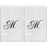 Personalized Initial Fingertip Towels - 2 Pack 11x18 - Black Embroidery On White Towel, Modern Monogrammed Towels, Great Personalized Initial Gift for Women, Teachers, Friends, Bridesmaids Initial M