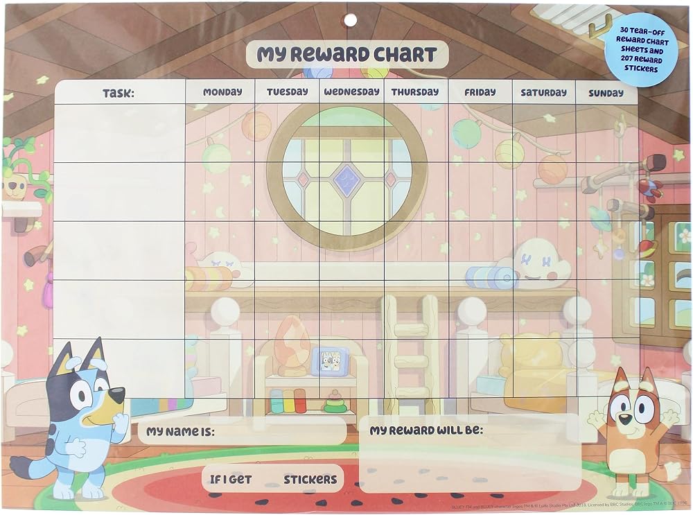 Blueprint Collections Bluey Reward Chart with 207 Stickers for Kids Behaviour