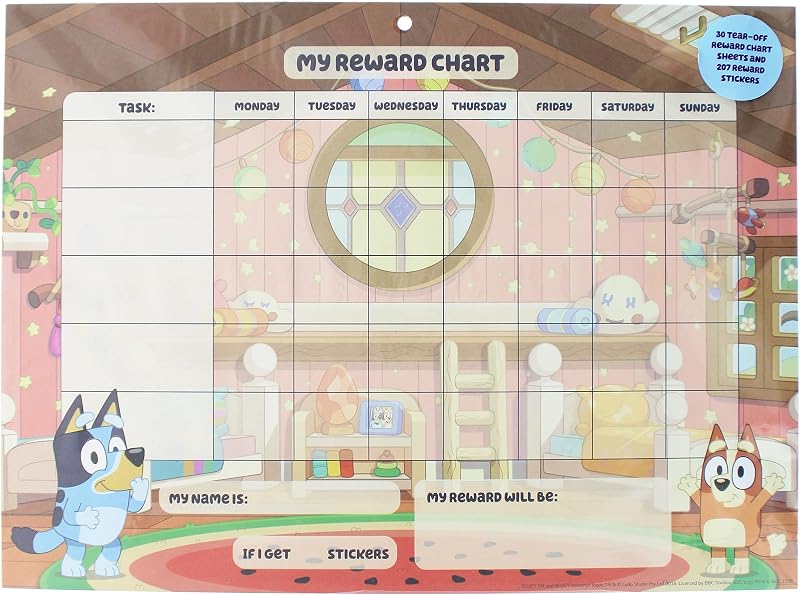 Blueprint Collections Bluey Reward Chart with 207 Stickers for Kids Behaviour