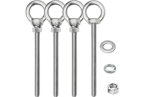 SRZTXU 4 Sets M12 x 150mm 304 Stainless Steel Eye Bolt Heavy Duty Shoulder Lifting Ring Threaded Eyebolts with Nuts Washers (4, M12 x 150 mm)