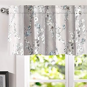 DriftAway Mackenzie Abstract Floral Pattern Window Treatment Valance, Rod Pocket (Blue/Gray, 50"x18"+2" Header)