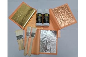 Gold Leaf Kit of Jinruisi Metal Leaf Adhesive 100ml & Metal Leaf Varnish 100ml,Gold size and sealer for Craft, Art,Furniture ,Gilding Kit with 100 pcs Imitation Gold Leaf Silver Leaf Copper Leaf sheet