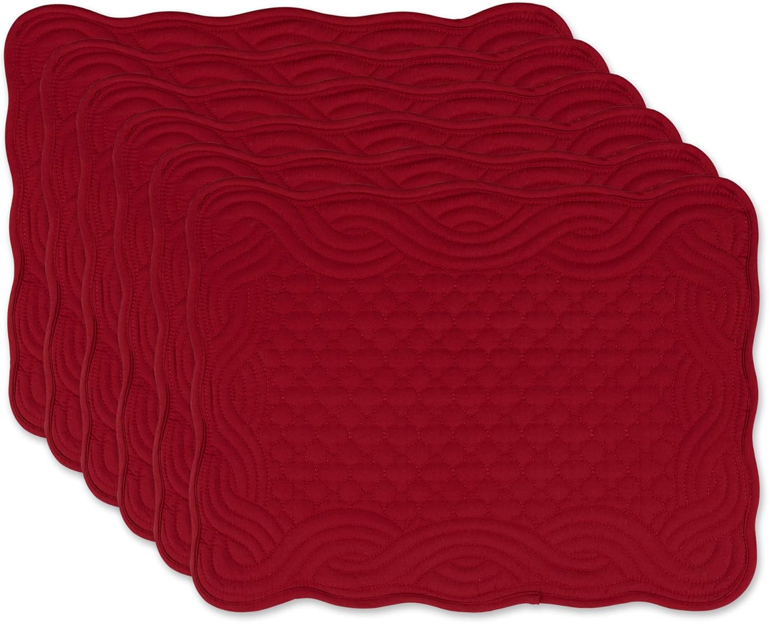 DII Quilted Farmhouse Collection Tabletop, Placemat Set, Cranberry 6 Piece: Home & Kitchen