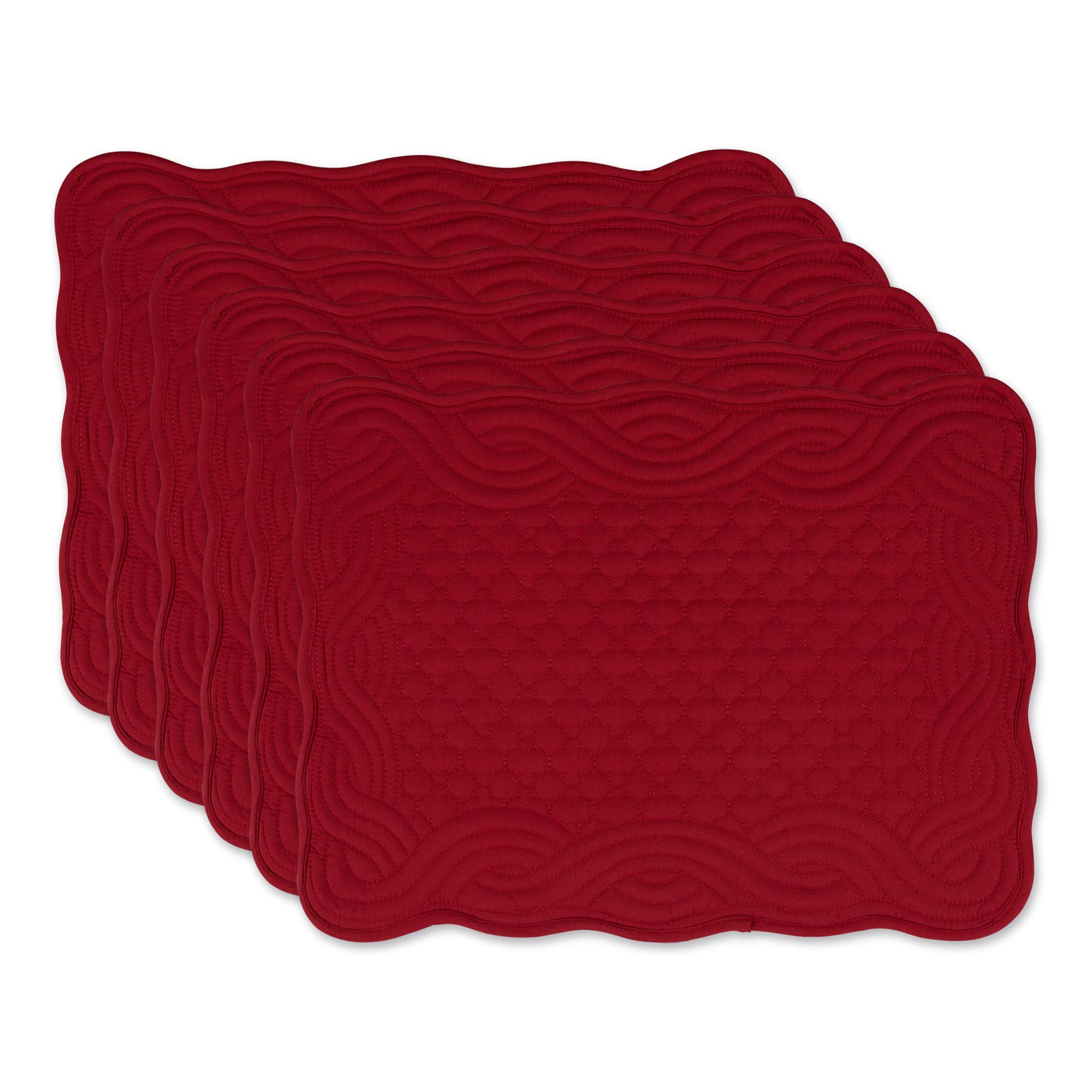 DII Quilted Farmhouse Collection Tabletop, Placemat Set, Cranberry, 6 Piece