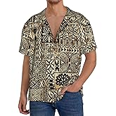 Hawaiian Shirt for Men Hawaii Tapa Cloth Tribal Vintage Short Sleeve Casual Button Down Tropical Summer Beach Shirt Black