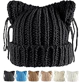 Babalet Cat Ear Beanie for Women Warm Winter Cap Chunky Knit Crochet Hat Slouchy Fox Hat Women Winter Trendy Headwear