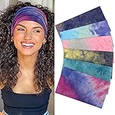 XTREND 6 Packs Wide Headbands for Women Fashion Headband Stretch Headband Boho Head Bands Hair Band Turban Workout Sport Hairband Accessories (Tie Dye 6 Pack)