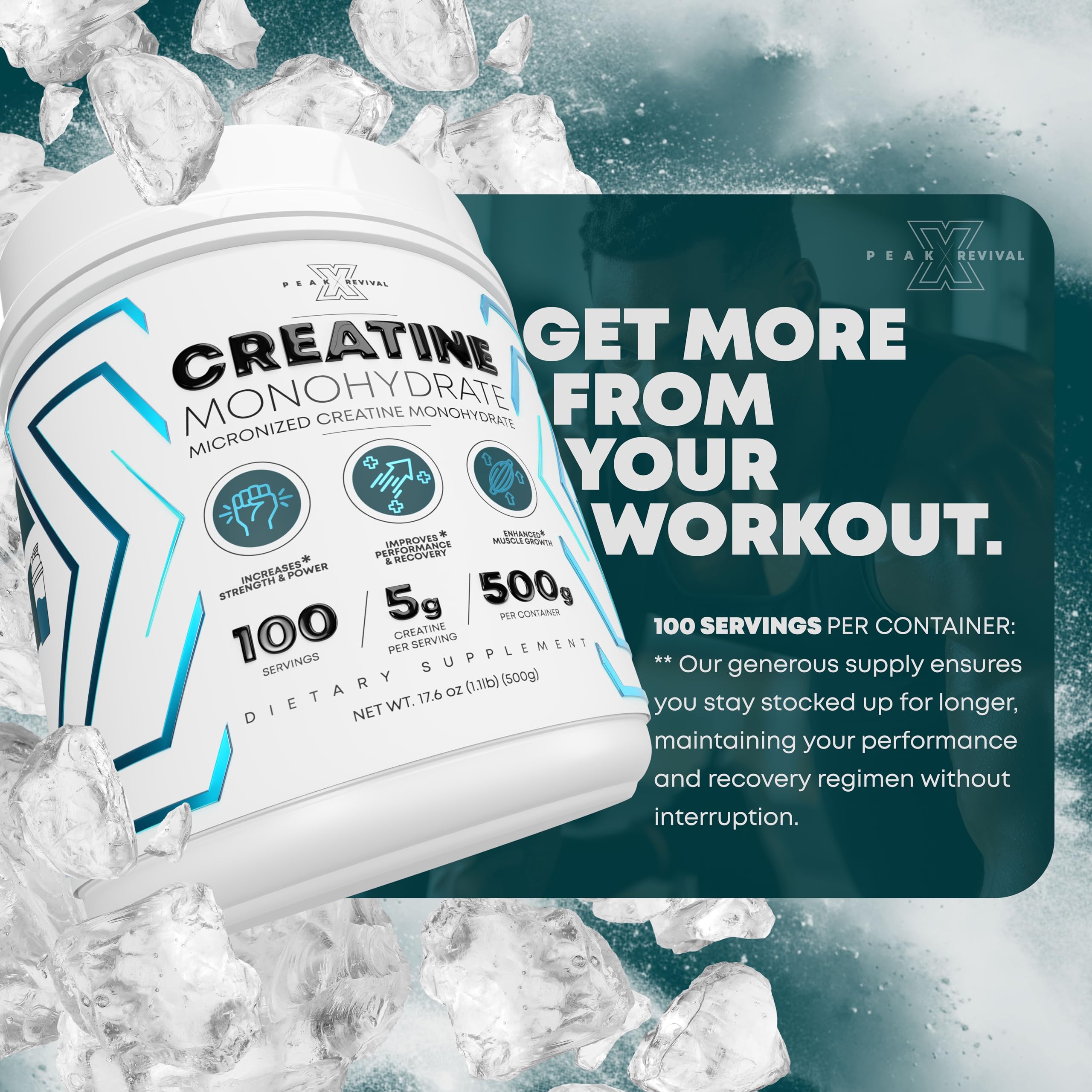 Performance Micronized Creatine Monohydrate Powder Supplement, 5000mg (5g), 100 Servings, Unflavored, Gluten Free, Non-GMO, Vegan