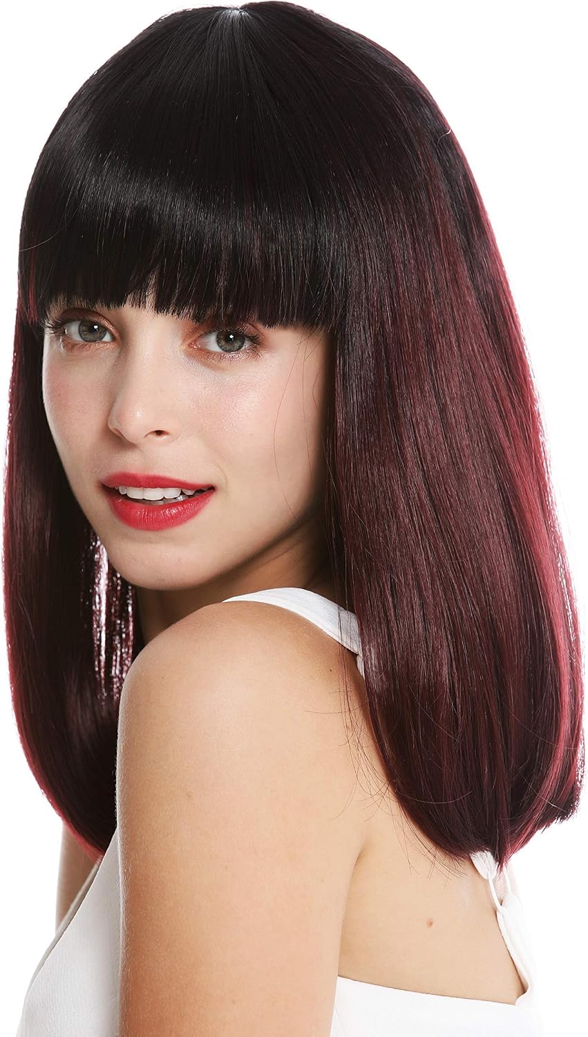 WIG ME UP - VK-2-99JYS1B quality women's wig shoulder length sleek fringe vamp ombre mix black crimson red - Image 4