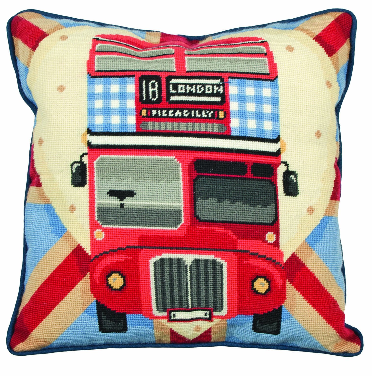 Anchor ALR76 Tapestry Kit: Cushion: Living: Red Bus on Union Jack, Multi, 40 x 40cm