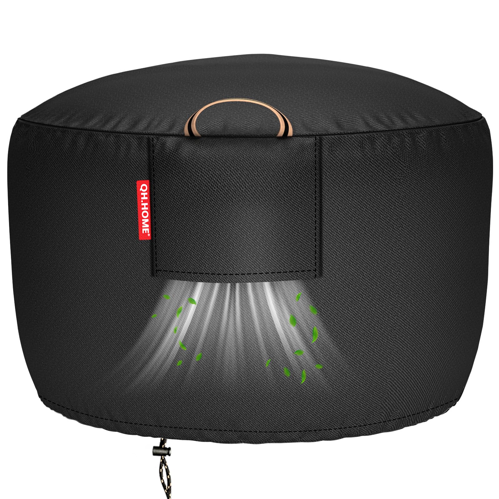 Photo 1 of [2025 Upgraded 900D Fabric] Fire Pit Cover Round for 33-36 inch Fire Pit, 900D Heavy Duty Waterproof Fabric with Air Vent, Handle & Tightening Drawstring, 36"Dia x 24"H -Black