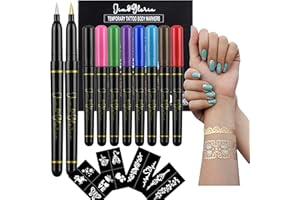 Jim&Gloria Skin Markers Temporary Tattoo Pen 10 Colors with Gold and Silver, Fake Body Paint Tattoos, Christmas Makeup, Face Painting Kit Teen Girl Gifts Trendy Stuff Adults Kids Birthday Gift