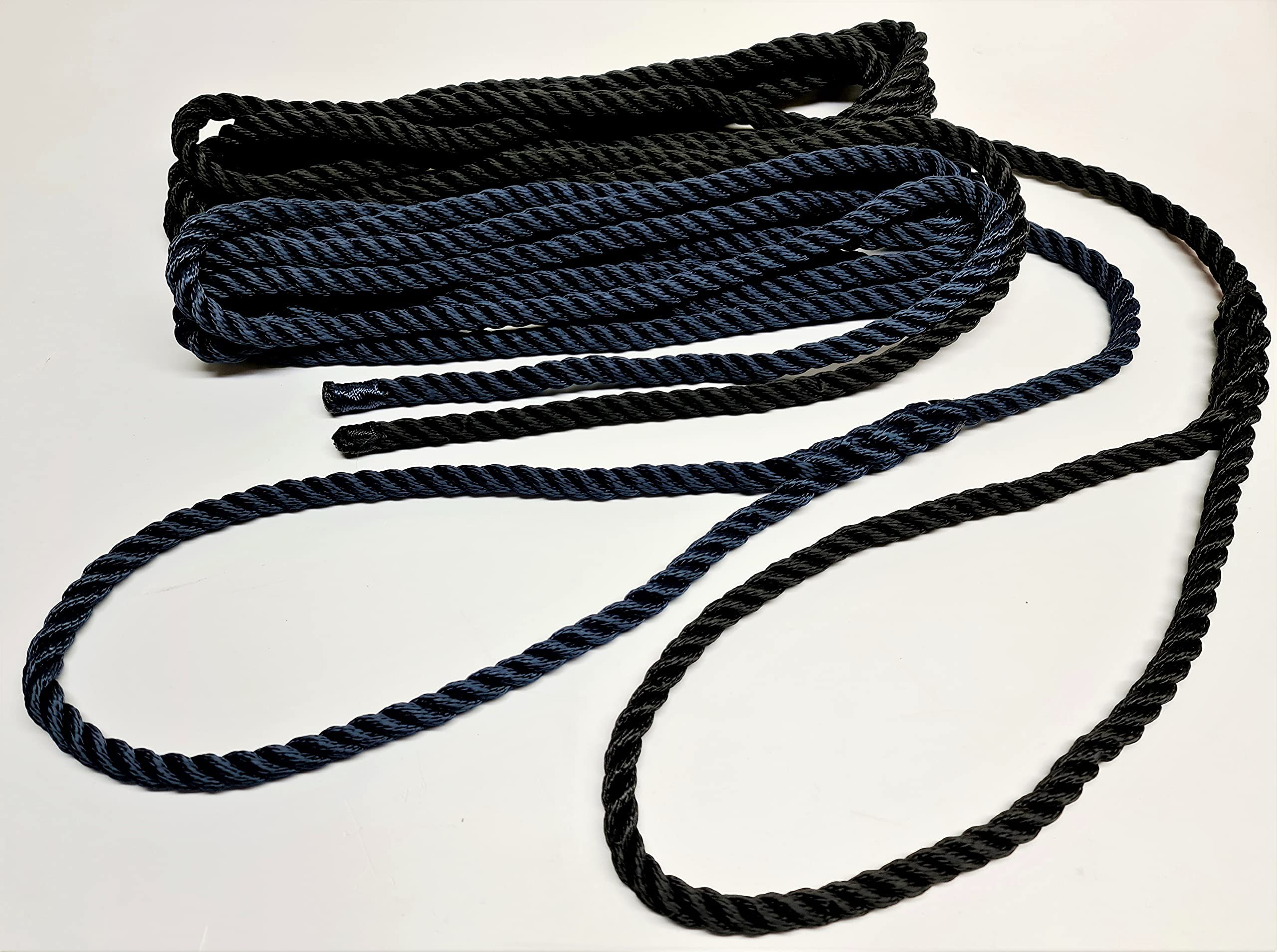 12mm 14mm FLOATING MOORING LINES ROPE SOFT EYE SPLICED 3 strand Navy and Black (Navy, 12mm 10mt)