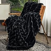 Cozy Bliss Faux Fur Throw Blanket for Couch, Cozy Warm Plush Striped Blanket for Sofa Bedroom Living Room, 50 * 60 Inches Black