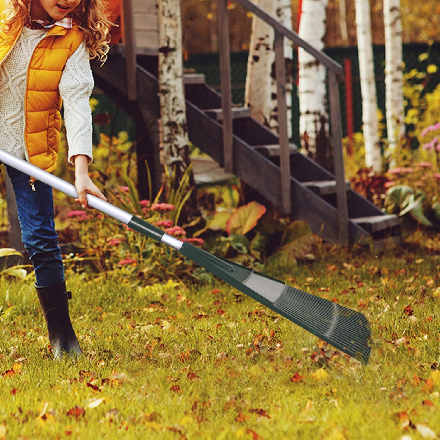 ORIENTOOLS Garden Rake, Adjustable Lightweight Steel Poly Shrub Rake, Plastic Head, 22 Tines, 42 to 60 Inches (Silver Handle) : Garden & Outdoor