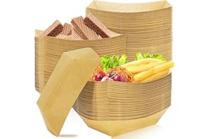 Cmkura 150 Pack Kraft Food Trays, 3 LB Paper Food Boats, Disposable Brown Paperboard Serving Baskets for Grease Resistant Fast Food, Hot Dog Nacho and Party Snack Holder