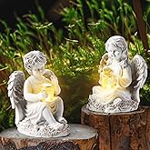 2 Pack Outdoor Angel Statue Garden Decor, Classic Solar Angel Figurine Decoration for Yard Art Indoor Porch Home Lawn Outside Light up Cherub Sculpture Guardian Wings Angel Memorial Gifts Christmas