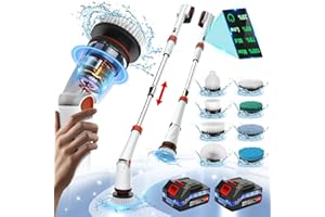 ZORDIN 1200 RPM Electric Spin Scrubber, 21V Spin Scrubber for Cleaning, 50inch Extendable Handle Spinning Cleaning Brush, Cordless Power Spin Scrubber,8 Replaceable Brush Heads,2 Batteries, Bathroom/Tub/Tile
