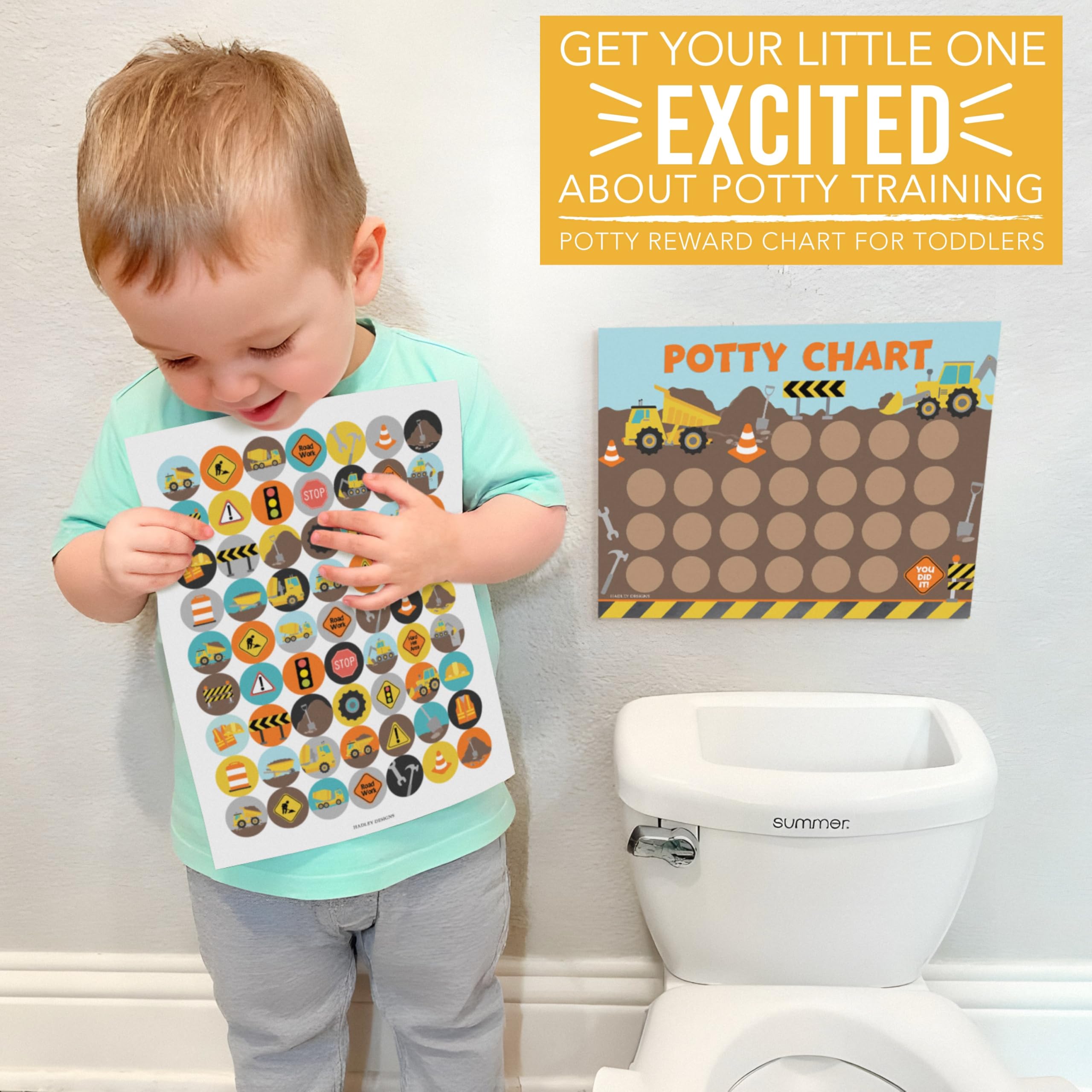 Hadley Designs Potty Training Chart for Boys with Fun Reward Stickers – 10 Potty Chart for Toddlers Boys, 8.5x11