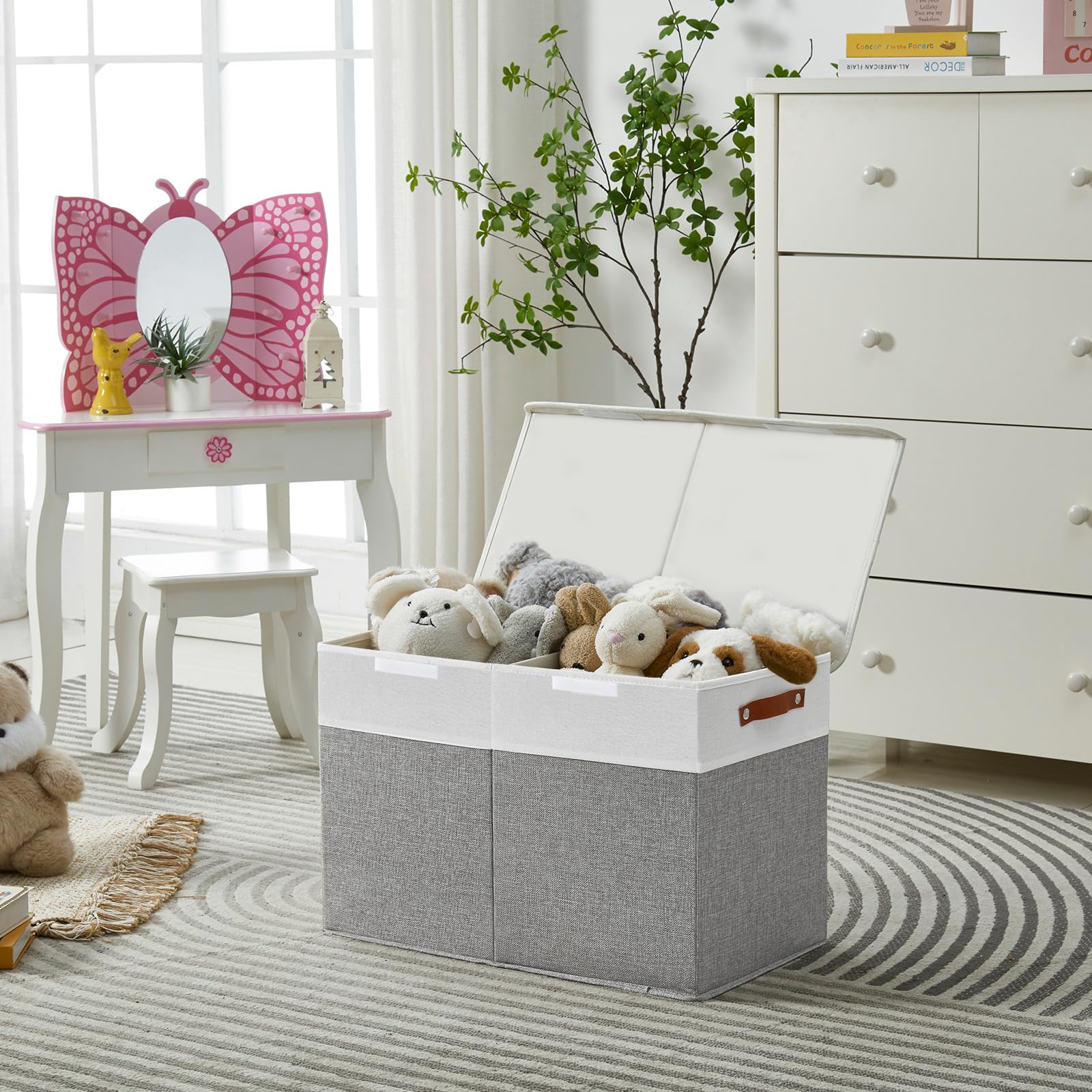 Large Toy Storage Box with Lids, Collapsible Sturdy Baby Storage Organizer Chest Bin Basket for Kids, Boys, Girls, Playroom, Nursery, Bedroom, Closet 25