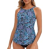 WOWENY Tankini Tops for Women Halter Swimwear Tops Only High Neck Bathing Suit Top No Bottom