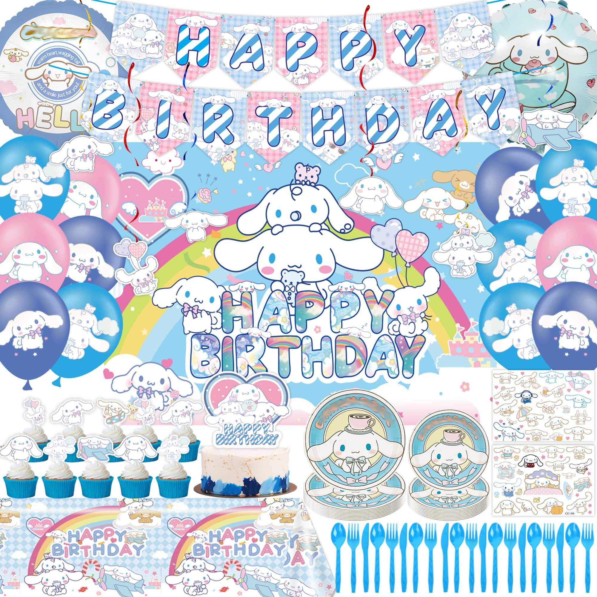 Photo 1 of 103 PCS Birthday Decorations Include Birthday Banner, Foil Balloon, Tablecloth, Paper Tableware, Tattoo Sticker, Backdrop for Adult Theme Party Supplies