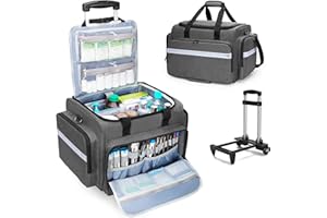 Damero Rolling Medical Bag with Detachable Trolley, Empty Emergency Response Supplies Bag with Removable Dividers, Medical Equipment Storage Bag for Home Health Nurses, Doctors, EMT, EMS, Gray