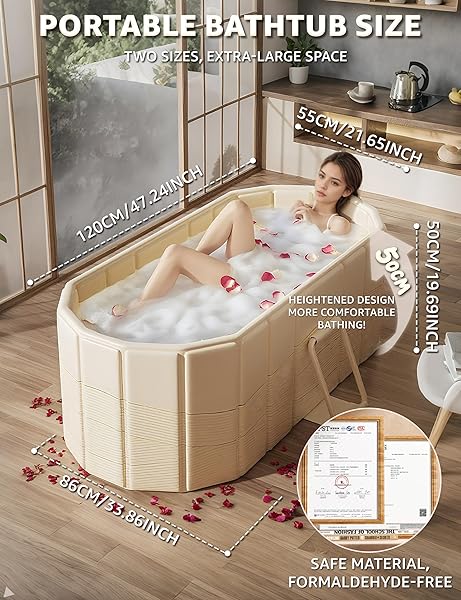 LOMOTIVE PORTABLE BATHTUB ICE BATH TUB – FOLDABLE COLLAPSIBLE BATHTUB FOR ADULT SHOWER BATHROOM HOT SPA SOAKING COLD PLUNGE TUB FREESTANDING BATHTUB 47″LX22″WX20″H WHITE