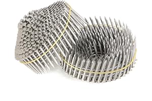 TINVHY 1200 Count Siding Nails 1-1/2 Inch 15-Degree Collated Wire Coil, 0.09 Inch Ring Shank Stainless Steel Nails for Rough Nailing of Lathing and Sheathing Materials