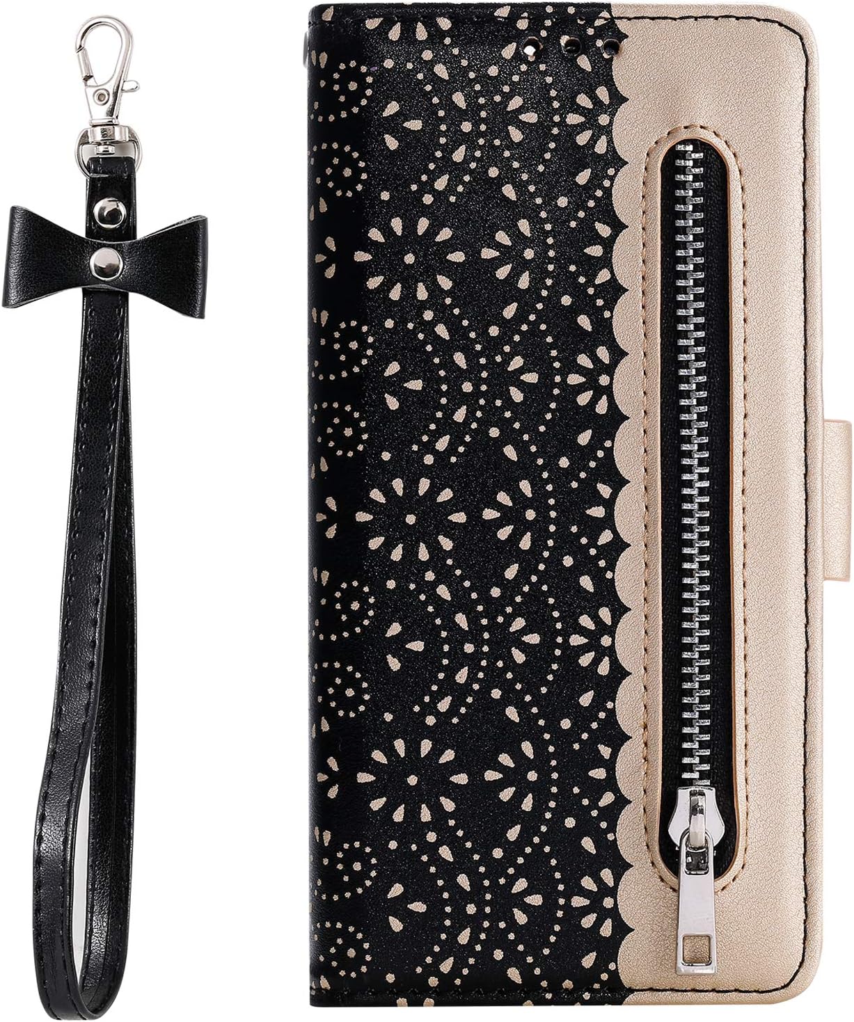 Misteem Flower Leather Cover for Samsung Galaxy A20S, Elegant Women Girl Wallet Retro Floral Bookstyle Flip Case for Galaxy A20S Lace Purse Black Protective Shell