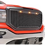 Tidal Replacement Upper Grille Front Honeycomb Grill With Amber LED Lights - Matte Black for 16-18 GMC Sierra 1500