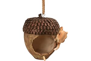 Hvfun Hanging Bird Houses for Outside, Acorn-Shaped Resin Birdhouse with Squirrel Design for Outdoors Decorative Birdhouses,
