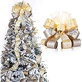 Large Christmas Tree Topper Bow 12.6 X 118 inch Lighted up Christmas Bow with 4 X 3 Yards Ribbon Streamers for Xmas Christmas Tree Decor(Champagne)