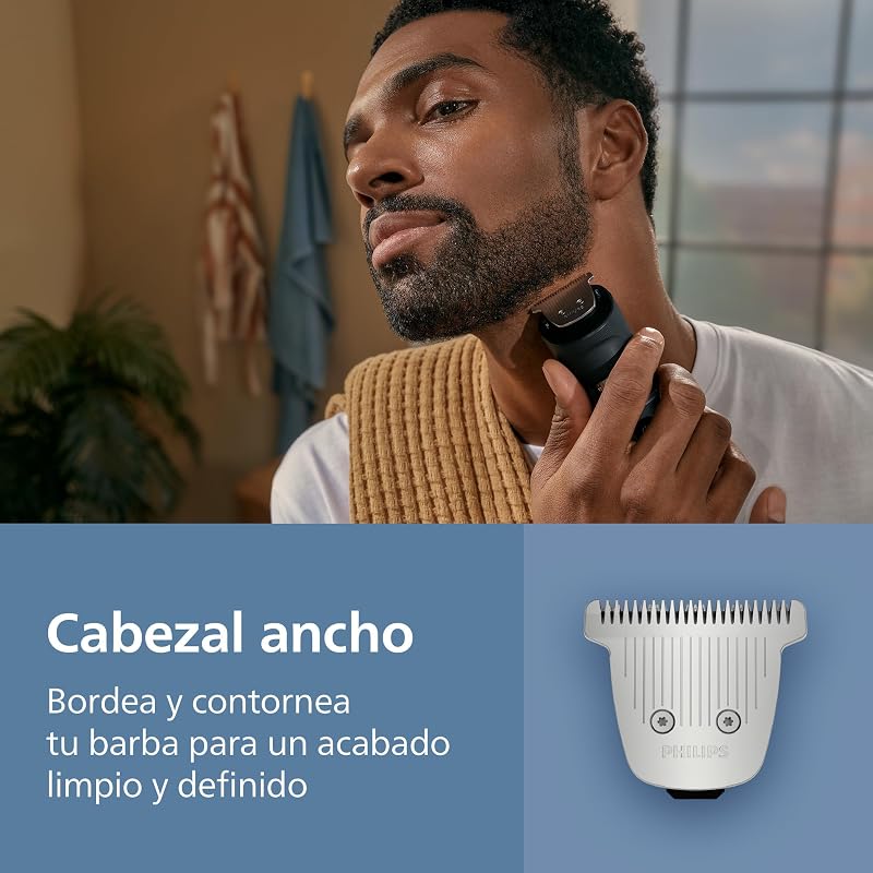 Recortadora de barba series 7000, Hombre, Cuchillas autoafilables, 40 posiciones ajustables, Sensor de Barba, Sistema recogedor de vello, 100% Resistente al agua, Cabezal ancho, BT7670/15