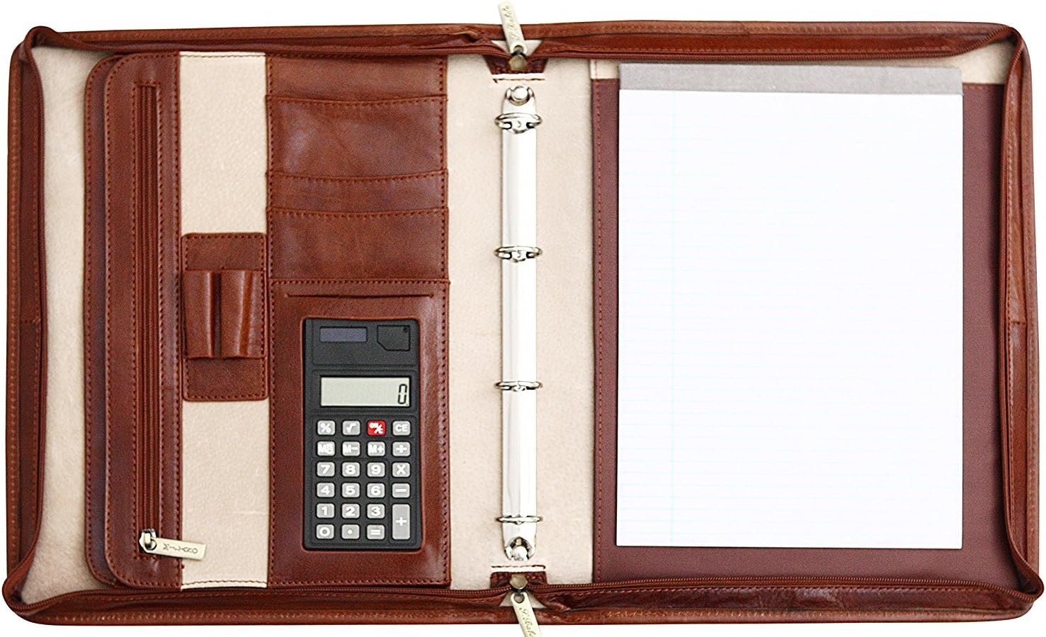 S Babila Top Grain Leather Conference Folder - Ring Binger and Retractable Handle - Cognac - Image 3