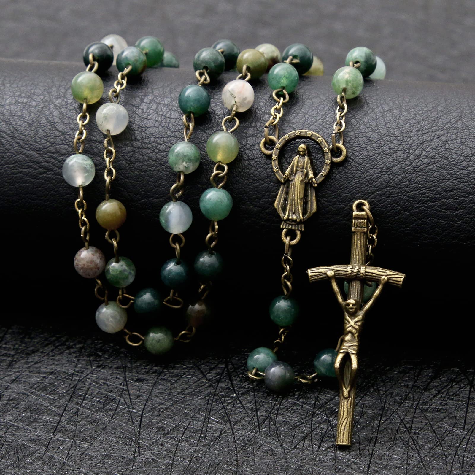 KOMI Rosary Beads Catholic for Women Gemstone Rosary Beads Necklace with Crucifix Cross Crystal Pearl Rosary Rosarios Catolicos Catholic Gifts