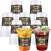 MEPIG 50 Pcs Happy New Year Party Plastic Cups 16 oz Disposable Clear Cups for New Years Eve Festive Winter Holiday Party Supplies