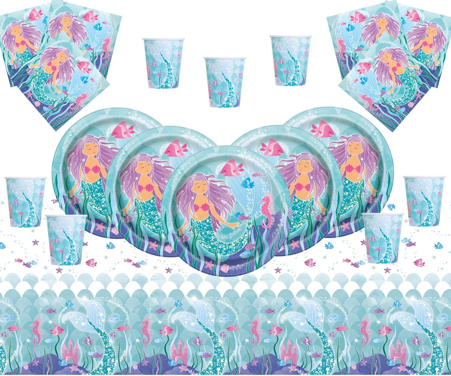 Mermaid Party Supplies for Girls Birthday, Multicolour, Mermaid 16kit