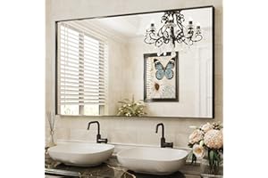 Suidia Bathroom Mirror, 30" x 48" Wall Mirror, Brushed Metal Frame Wall Mounted Rectangle Mirror for Living Room Bedroom Bathroom Entryway, Black