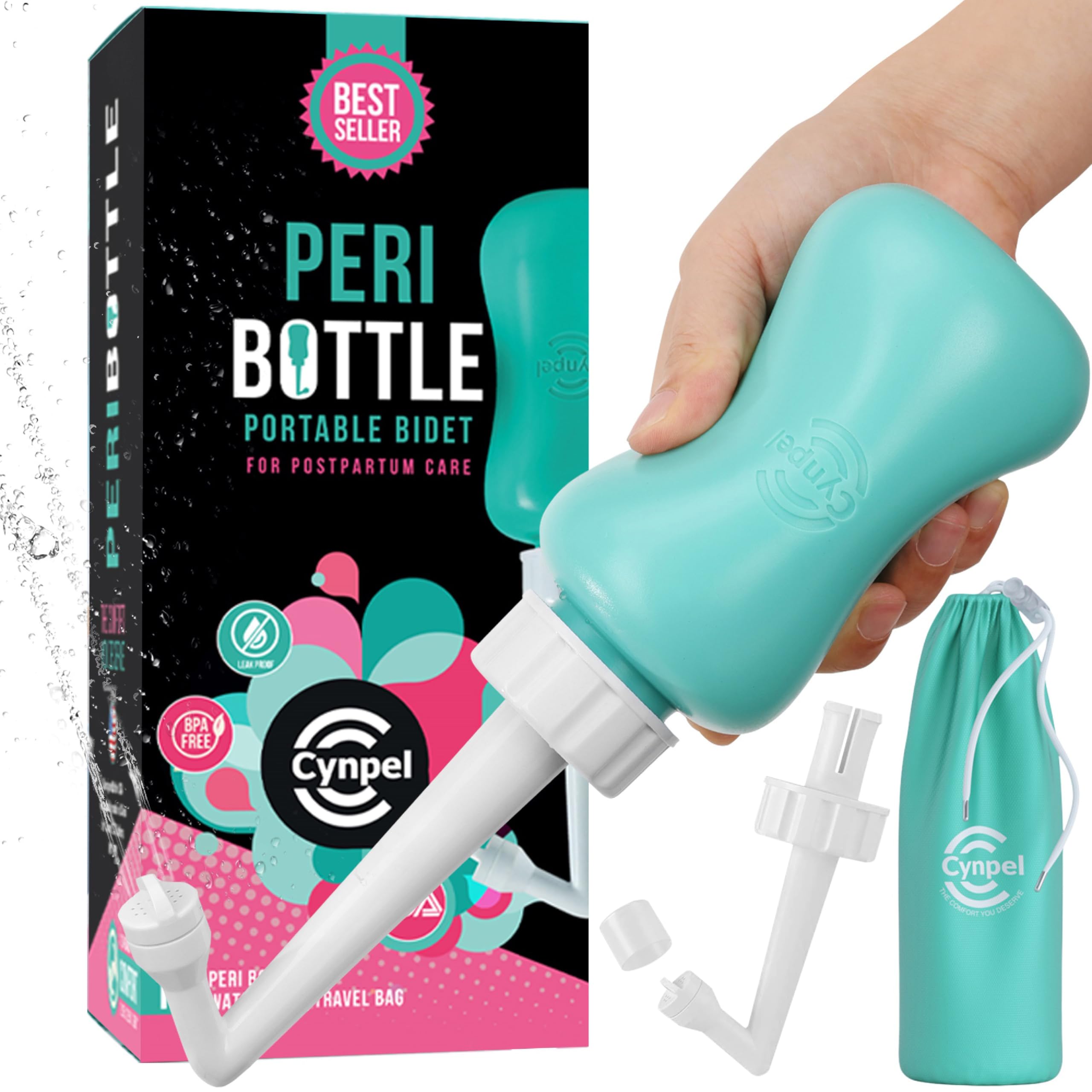 Cynpel Portable Bidet for Postpartum - 350ml Peri Bottle for Women - Upside Down Perineal Squirt Cleansing - Post Birth Travel Wash Pump - Blue