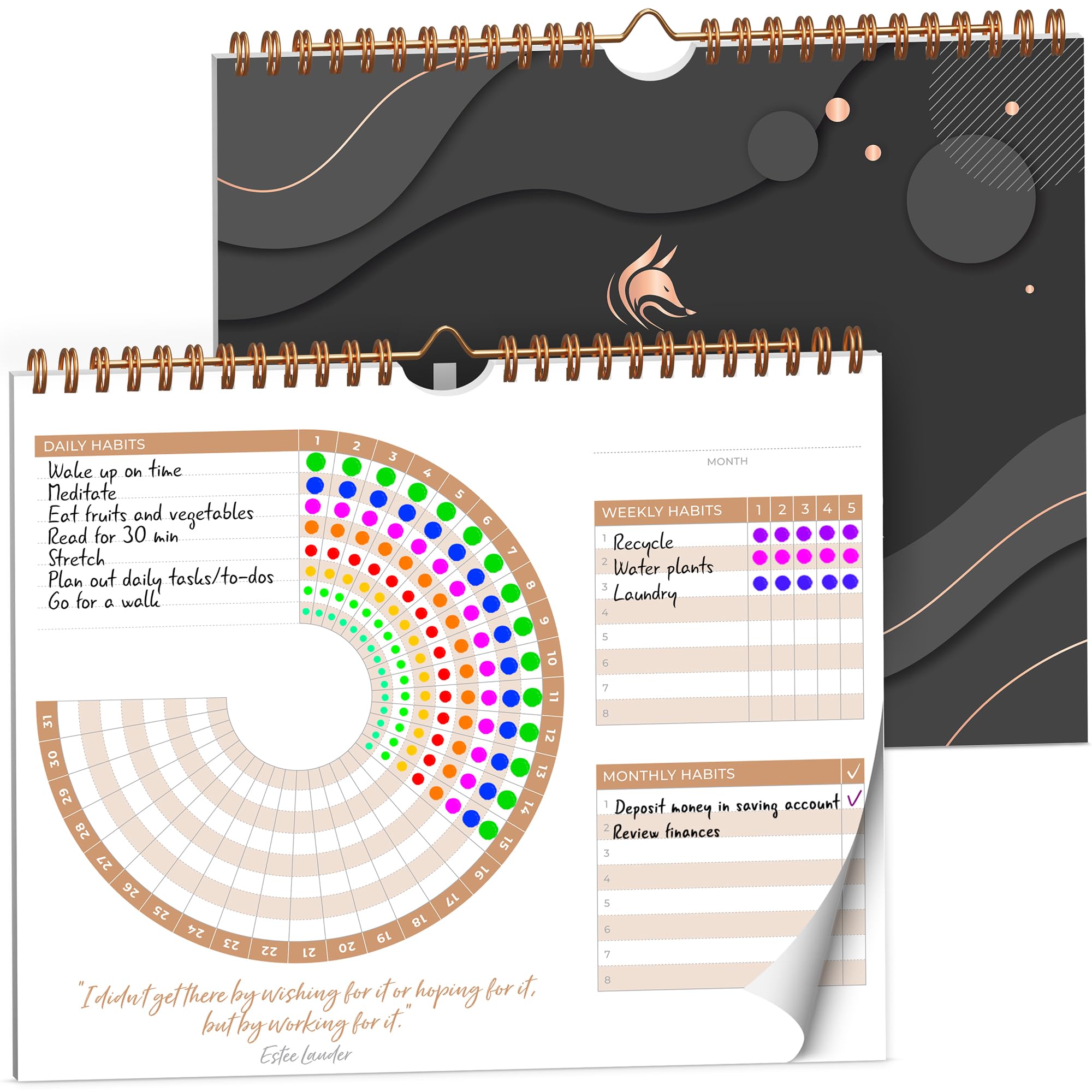 Clever Fox Habit Calendar Circle – 2-Year Inspirational Habit Tracker for Atomic Habits – Colorful Habit & Goal Planner Journal to Boost Productivity & Become Your Best Self – Whole Black