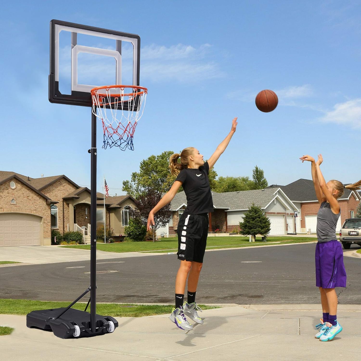 Portable Basketball Hoop & Goal Basketball System Basketball Equipment Height Adjustable 65”-104” Come with Basketball & Ball Pump for Youth Kids Indoor Outdoor Use : Sports & Outdoors