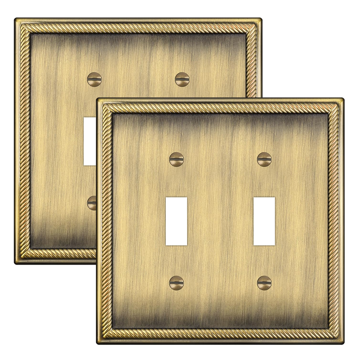 Photo 1 of Dyekou Wall Plate for Electrical Outlets, Decorative Antique Brass Switch Plates Outlet Cover, Light Switch Cover Plate, 2-Gang Wall Plates, Solid Zinc Alloy (Double Toggle, 2 Pack)
