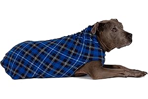 Gold Paw Stretch Fleece Dog Coat, Stretchy Pet Sweater, Machine Washable Pullover for Winter and Fall, Blue Plaid, 18
