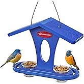 Kingsyard Bird Feeder for Outdoor Hanging, Recyceled Plastic Bluebird Feeders for mealworm, Two Dishes w/ 5 oz, Durable & Weatherproof, for Bird Lovers, Blue