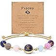 Raicegs Zodiac Bracelets for Women 18K Gold Plated Natural Stone Zodiac Sign Bracelets Gemstone Beads Healing Crystal Bracelets Constellation Horoscope Jewelry Gifts