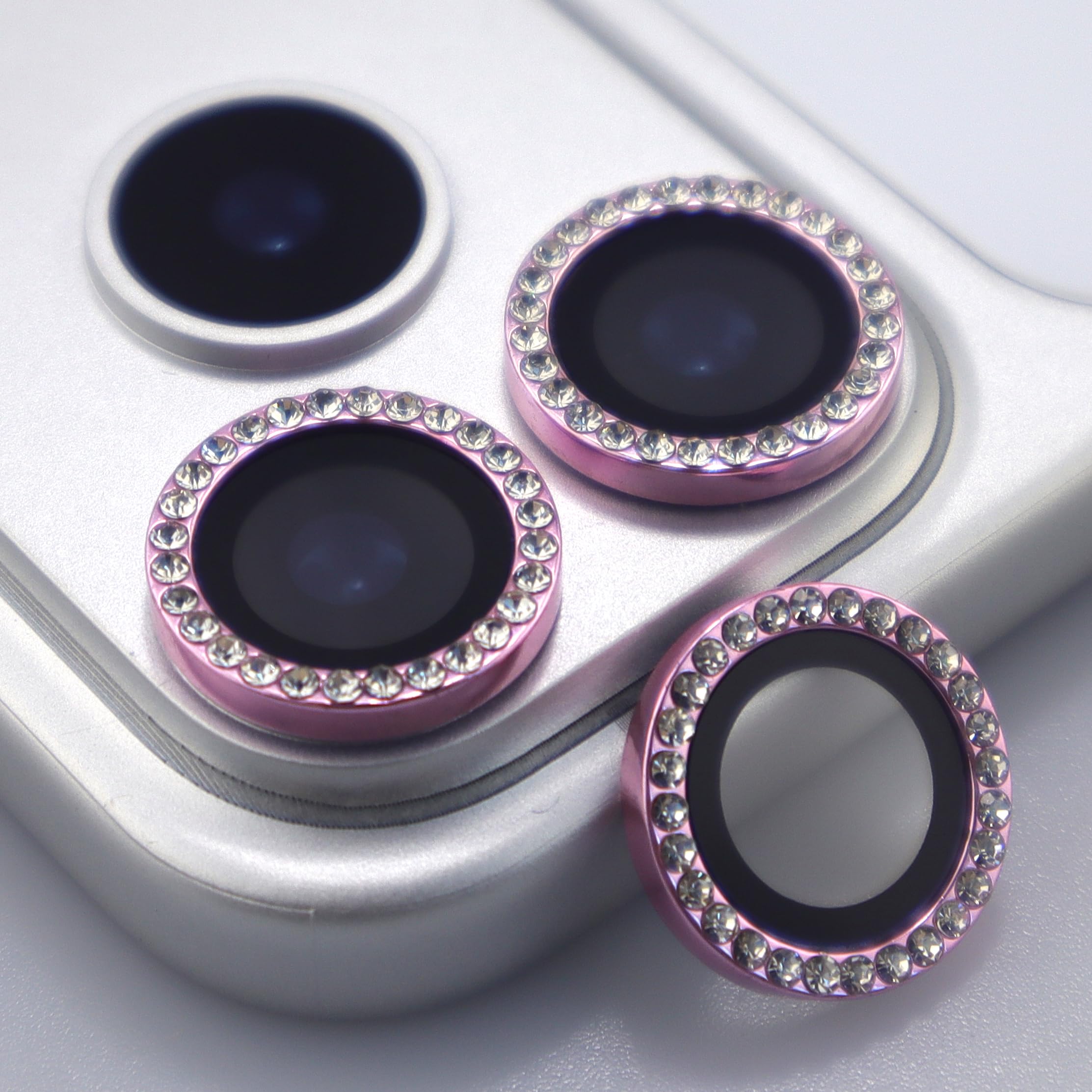 BONVAN for iPhone 17 Pro / 17 Pro Max Camera Lens Protector Bling Glitter Diamond Metal Crystal Tempered Glass Screen Accessories Rhinestones Lens Cover for iPhone 17 Pro/Pro Max (Pink)
